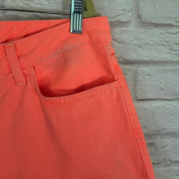 A J Brand Flamingo Neon Orange Pink Joanie Boy Fit Denim Shorts NWT Size 31 Fray - Picture 4 of 12